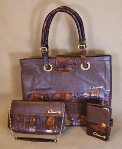 Two Tone Women's Briefcase, Clutch, Wallet/Purse 3 Bag Set