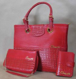 Cvine Women's Briefcase, Clutch and Wallet 3 Bag Set in Red