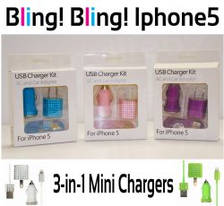 Apple Iphone 5 & 6 Charger 3 in1 Kit Various Colors